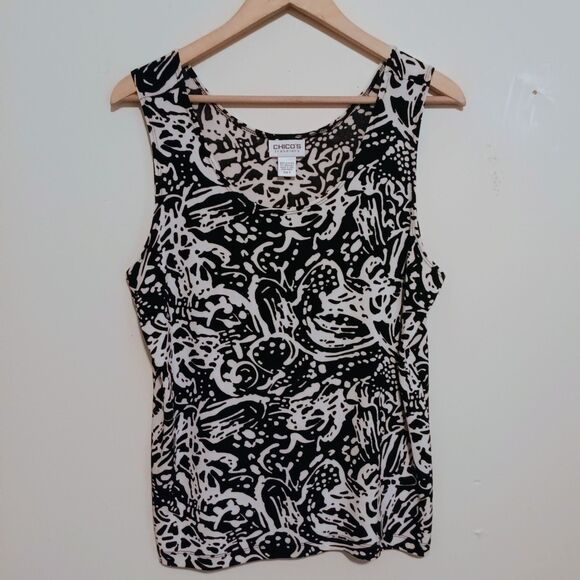Chicos Travelers Abstract Floral Sleeveless Top-Size 3/ US XL-Slinky-Wrinkle Res - Picture 1 of 7
